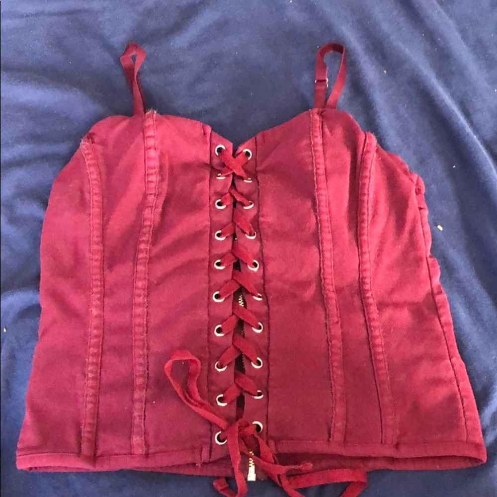 Burgundy zip up crop top